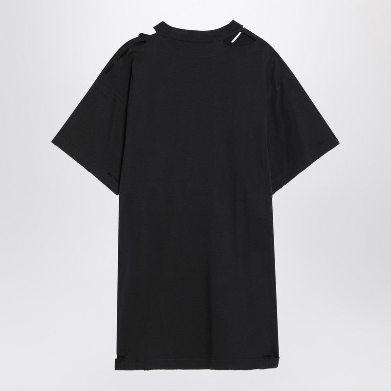 Balenciaga Optical Black Oversized Distressed Cotton T-Shirt Black