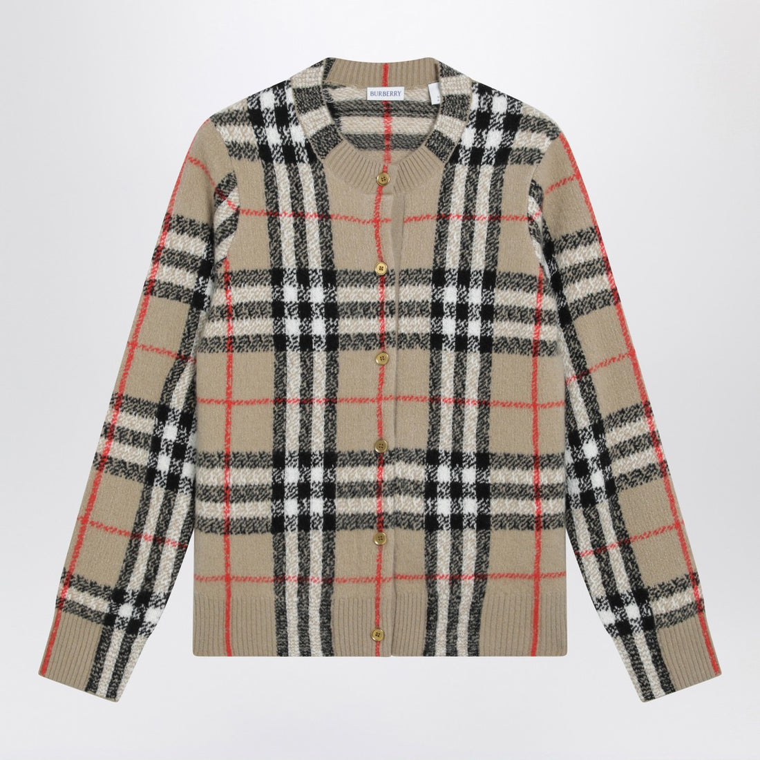 Burberry Check Cashmere and Wool Cardigan Beige