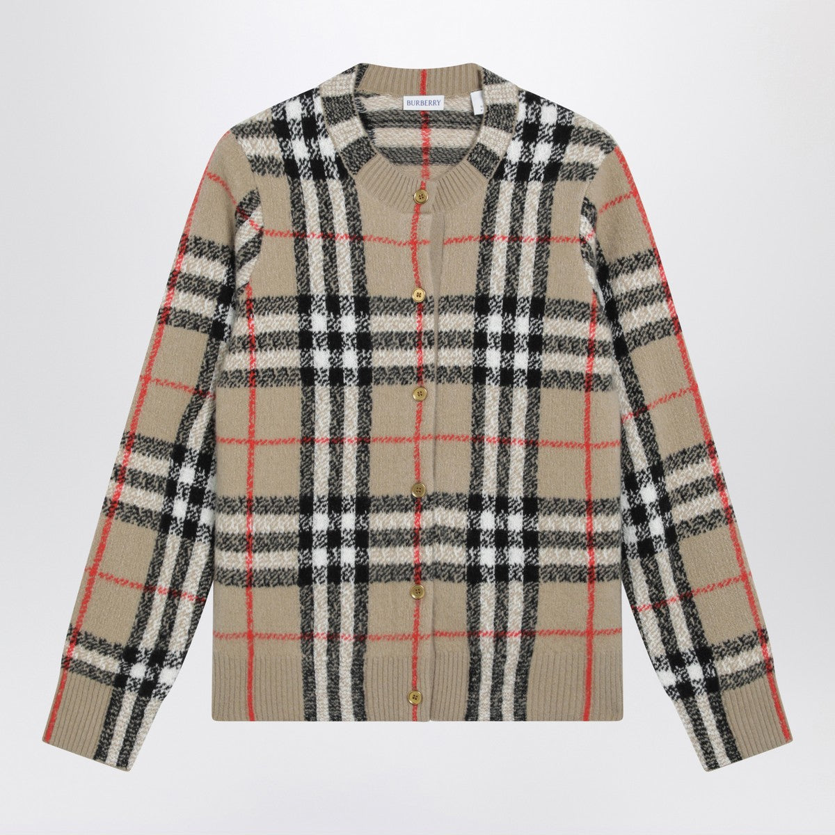 Burberry Check Cashmere and Wool Cardigan Beige