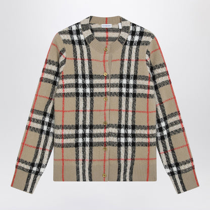 Burberry Check Cashmere and Wool Cardigan Beige