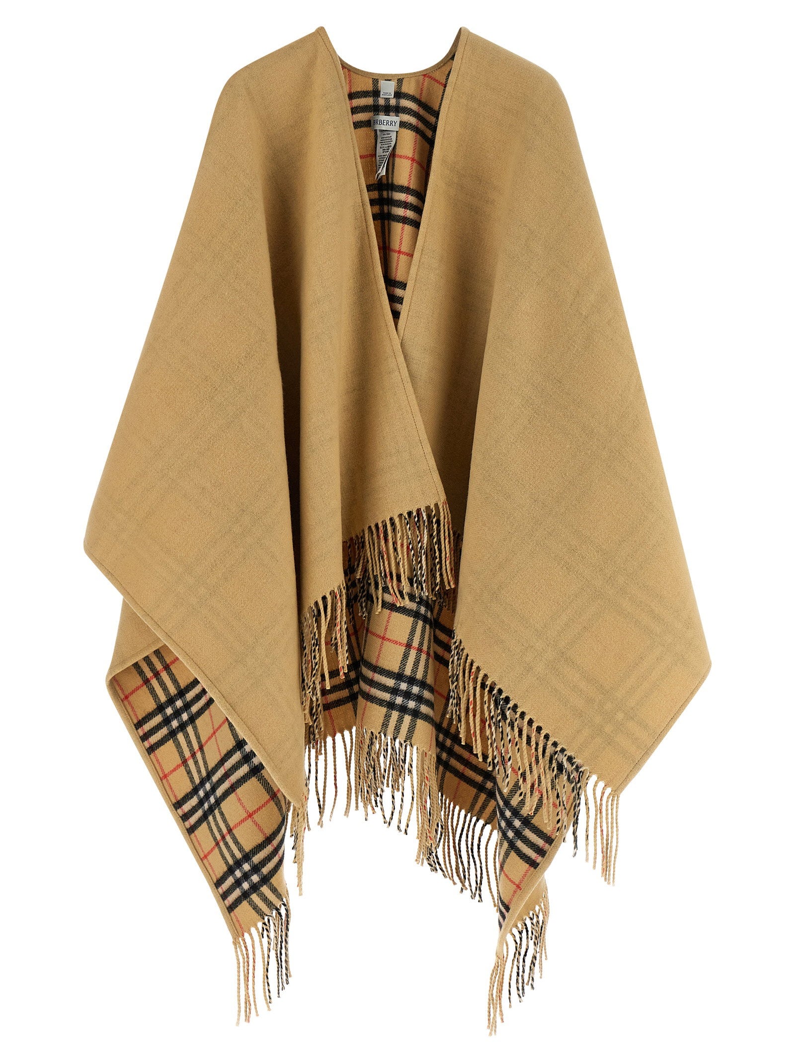 Burberry Check Wool Reversible Cape Beige