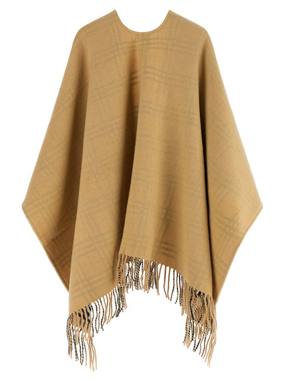 Burberry Check Wool Reversible Cape Beige