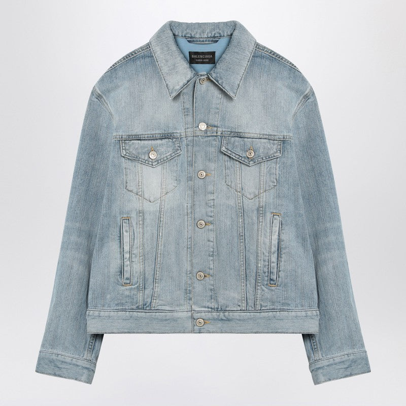 Balenciaga Light Blue Faded Denim Jacket with Classic Lapels Light blue