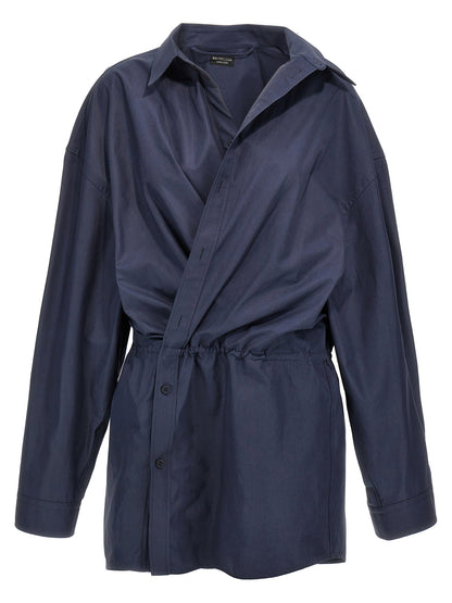 Balenciaga Stile Camicia Mini Dress Blue