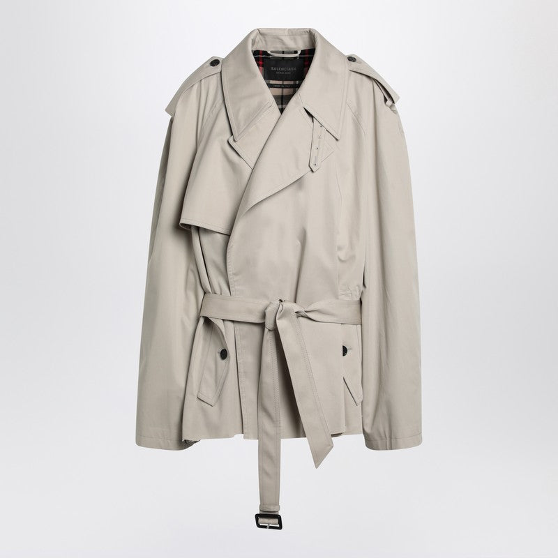 Balenciaga Beige Cropped Cotton-Twill Trench Coat Beige