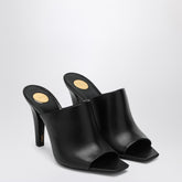 Saint Laurent Black Leather Jill Square-Toe Mules with Cassandre Heel Black