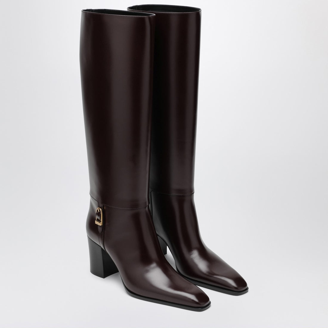 Saint Laurent Bordeaux Leather Julia Heeled Boots Red