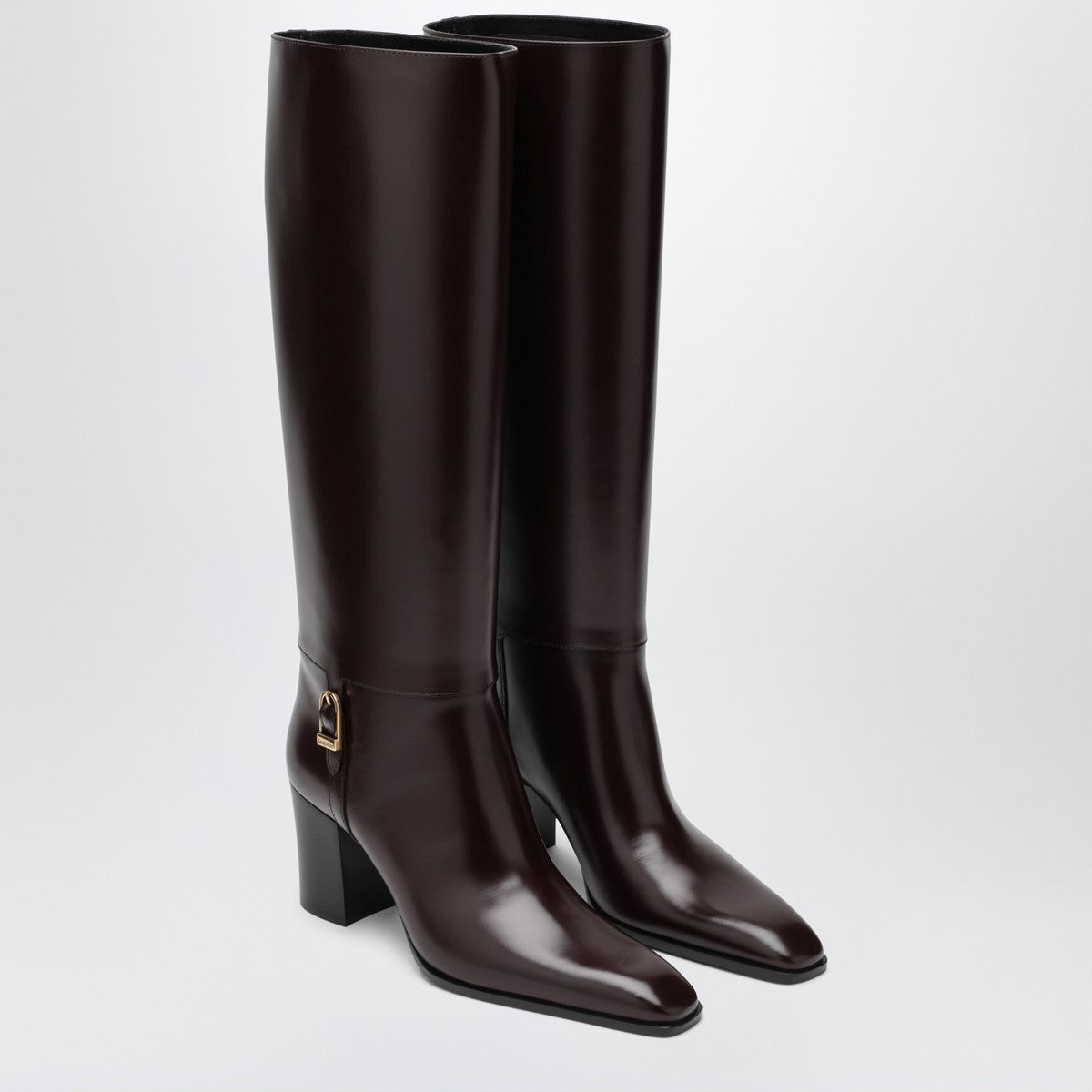 Saint Laurent Bordeaux Leather Julia Heeled Boots Red