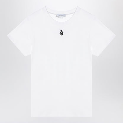 Alexander Mcqueen White Cotton T-shirt with Inverted Skull Embroidery White