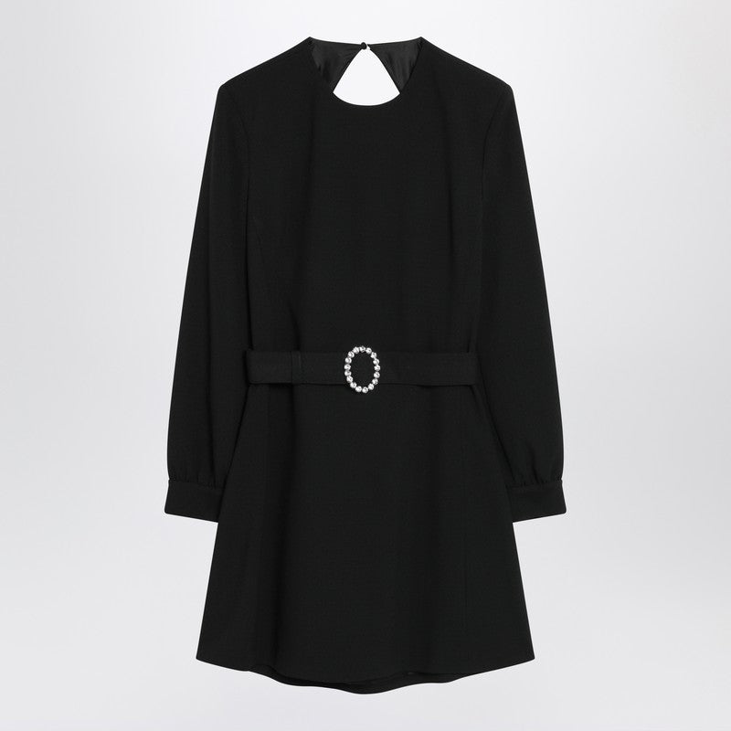 Saint Laurent Black Sable Mini Dress with Crystal-Buckle Belt Black