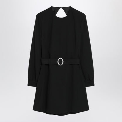 Saint Laurent Black Sable Mini Dress with Crystal-Buckle Belt Black