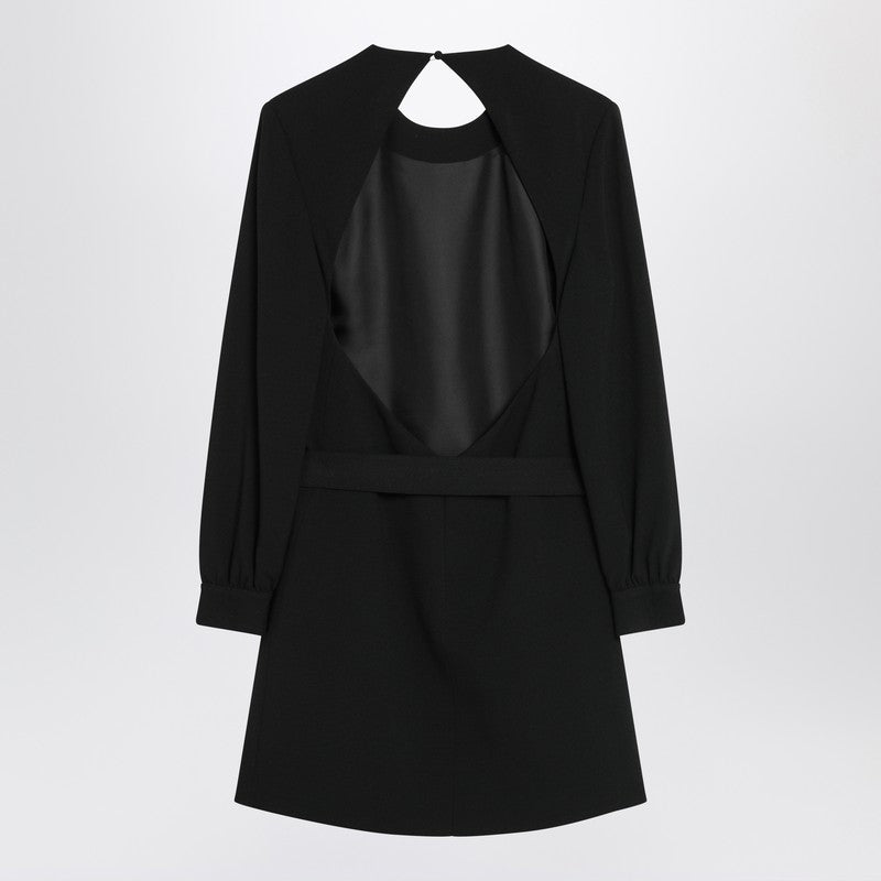 Saint Laurent Black Sable Mini Dress with Crystal-Buckle Belt Black