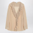 Saint Laurent Beige Silk Ruffled Blouse with Semi-Sheer V-Neck Detail Beige
