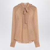 Saint Laurent Polka-Dot Silk-Blend Blouse with Bow Beige