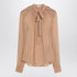 Saint Laurent Polka-Dot Silk-Blend Blouse with Bow Beige