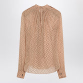 Saint Laurent Polka-Dot Silk-Blend Blouse with Bow Beige