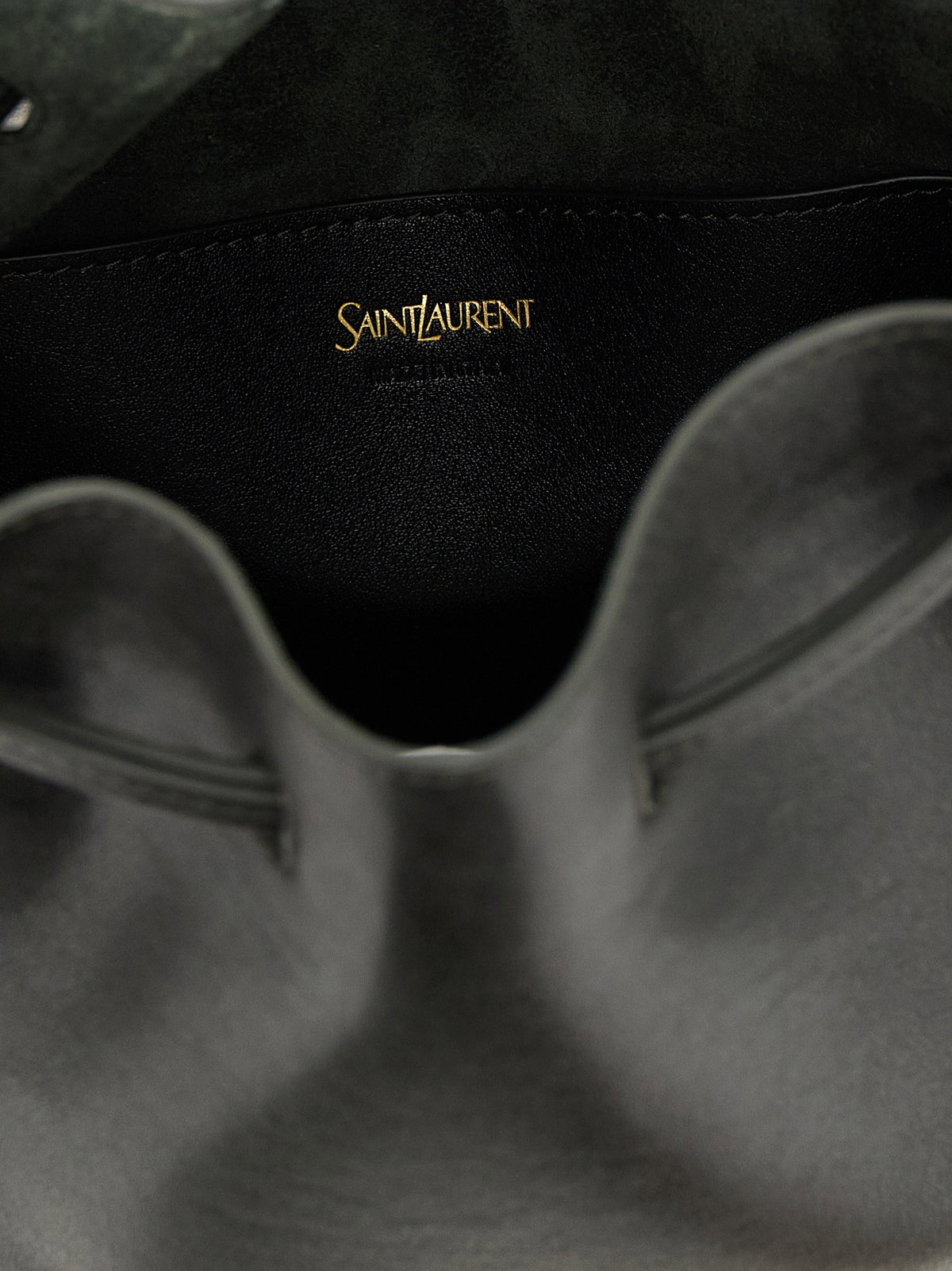 Saint Laurent Large Leather Bucket Bag Green