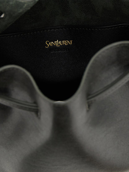 Saint Laurent Large Leather Bucket Bag Green