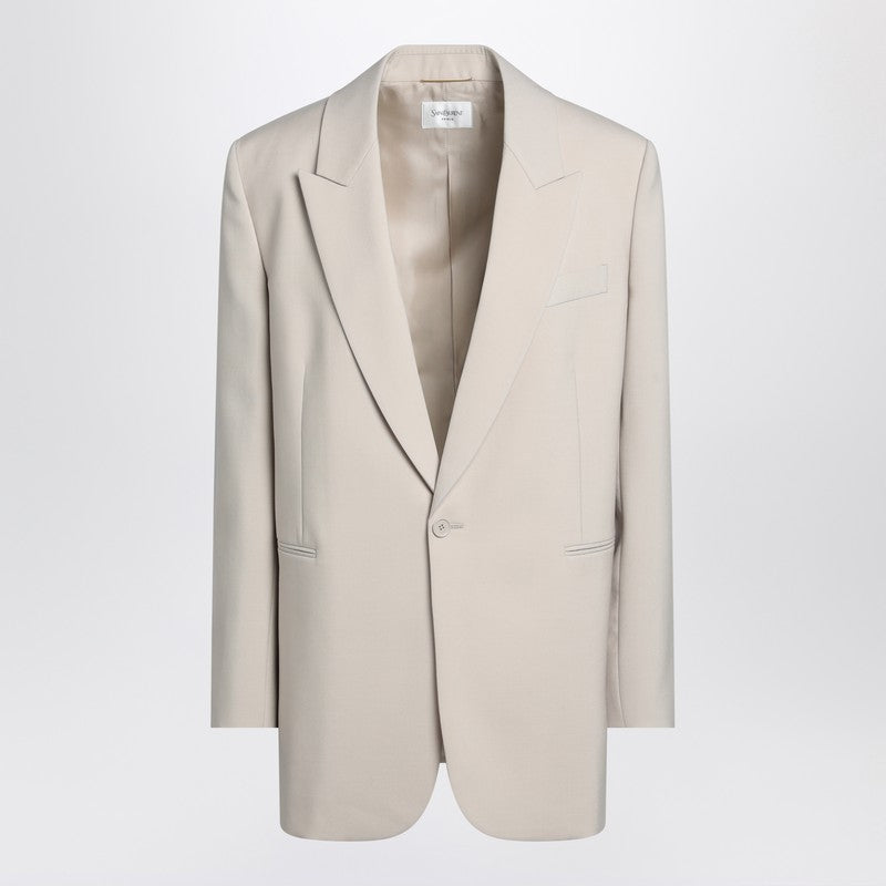Saint Laurent Single-Breasted Wool Jacket Beige Beige