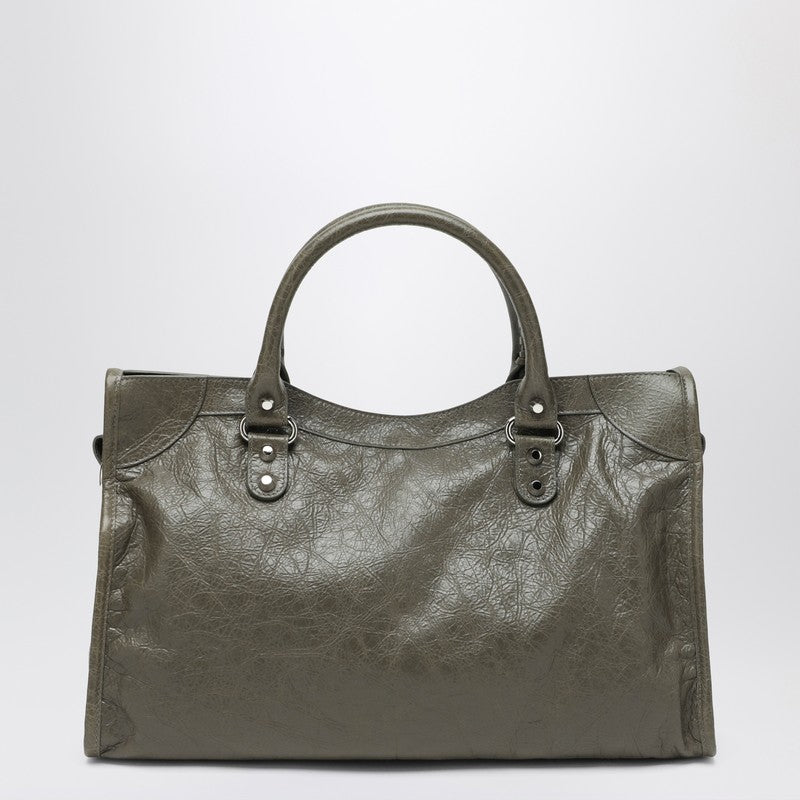 Balenciaga Le City Medium Army Green Leather Tote Bag Green