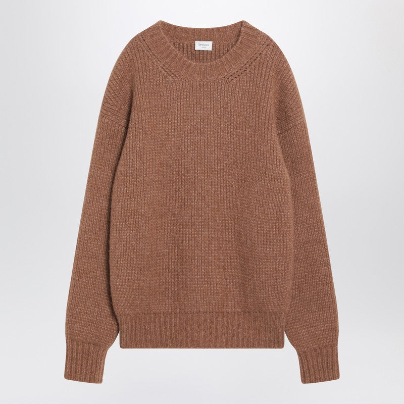 Saint Laurent Camel Alpaca-Wool Oversized Crew Neck Sweater Beige