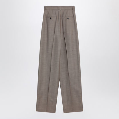 Saint Laurent Wide-Leg High-Waisted Wool Trousers Taupe Beige Beige