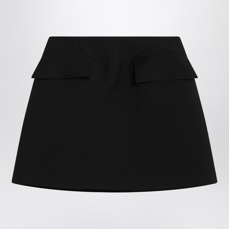 Alexander McQueen Black Wool Mini Skirt with Front Flap Detailing Black