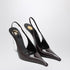 Saint Laurent Brown Glossy Leather Wedge Pumps with Transparent Heel Brown