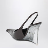 Saint Laurent Brown Glossy Leather Wedge Pumps with Transparent Heel Brown