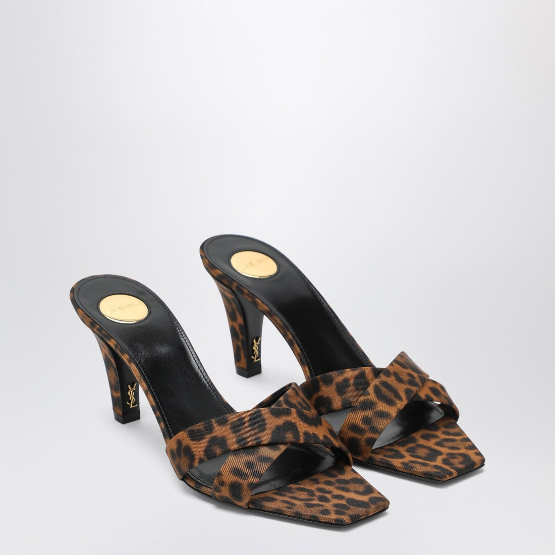 Saint Laurent Mule Jill in Leopard Gros-grain Brown