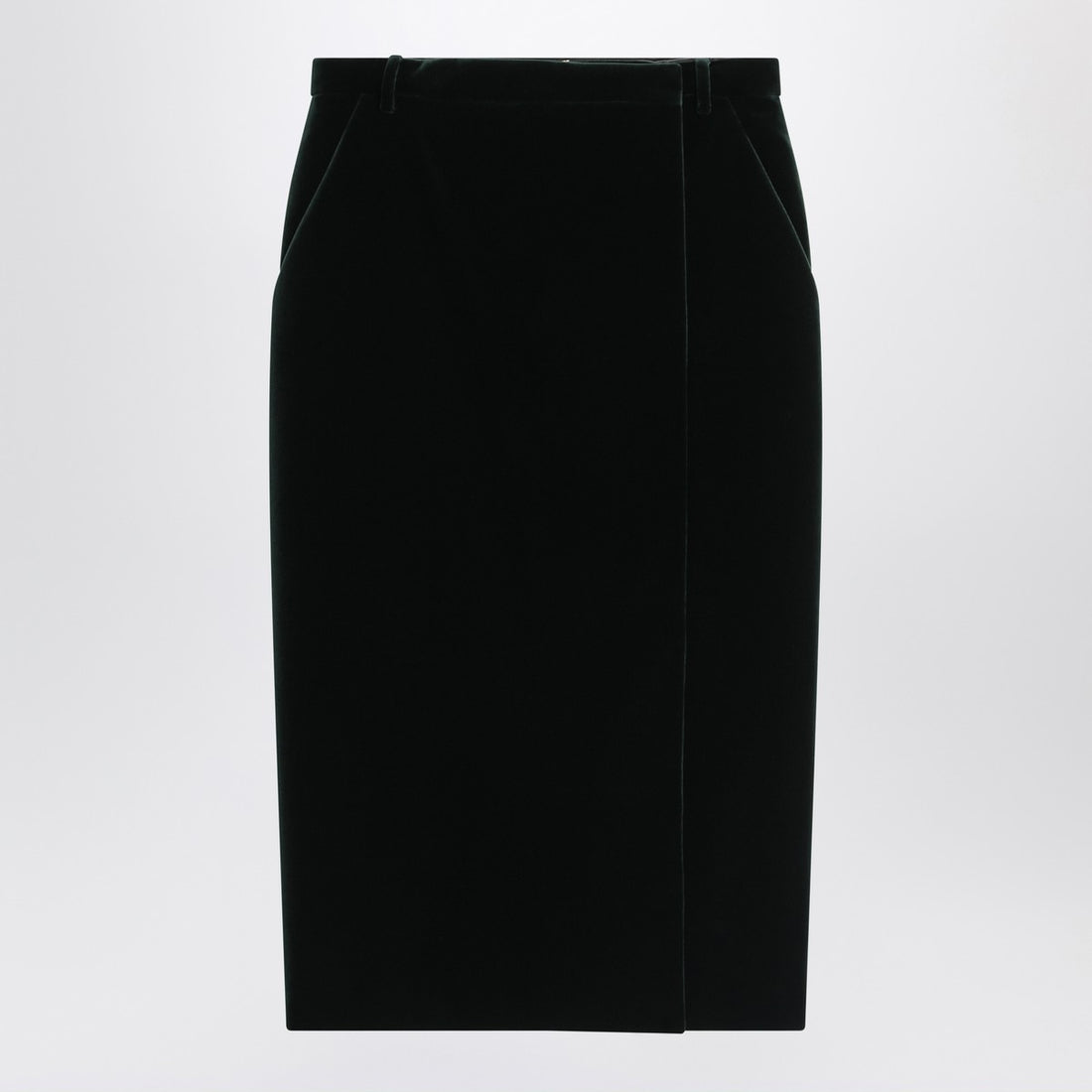 Saint Laurent Green Velvet Wrap Midi Skirt Black