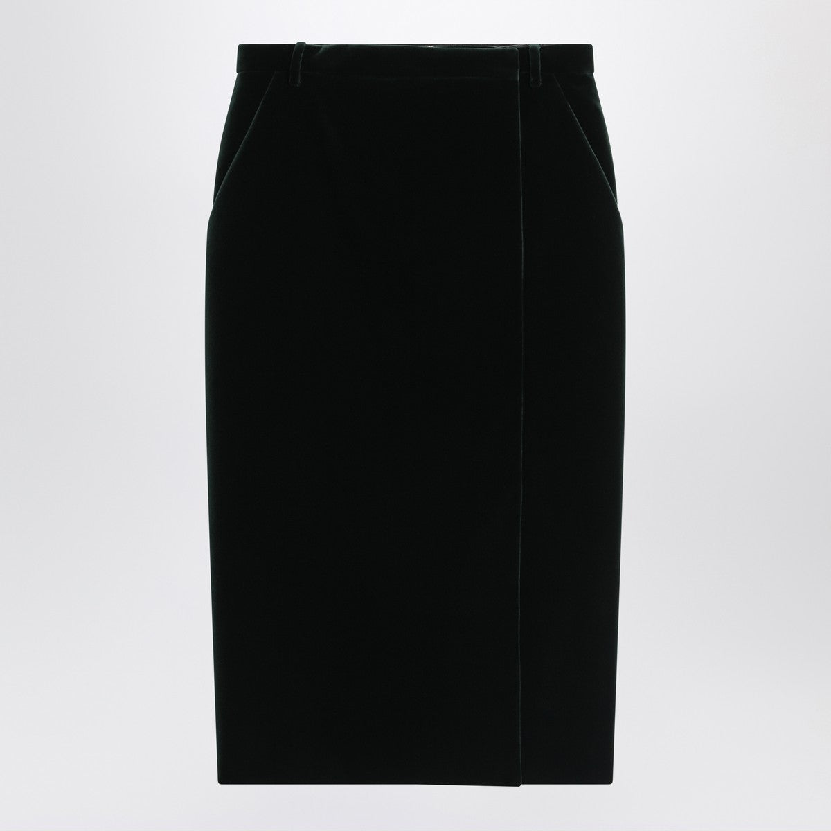 Saint Laurent Green Velvet Wrap Midi Skirt Black