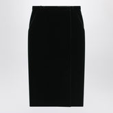 Saint Laurent Green Velvet Wrap Midi Skirt Black