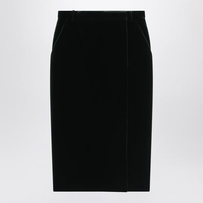 Saint Laurent Green Velvet Wrap Midi Skirt Black