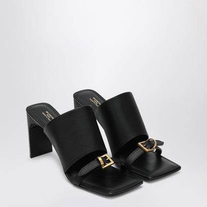 balenciaga bel air black leather sandals with gold buckle and high heel black
