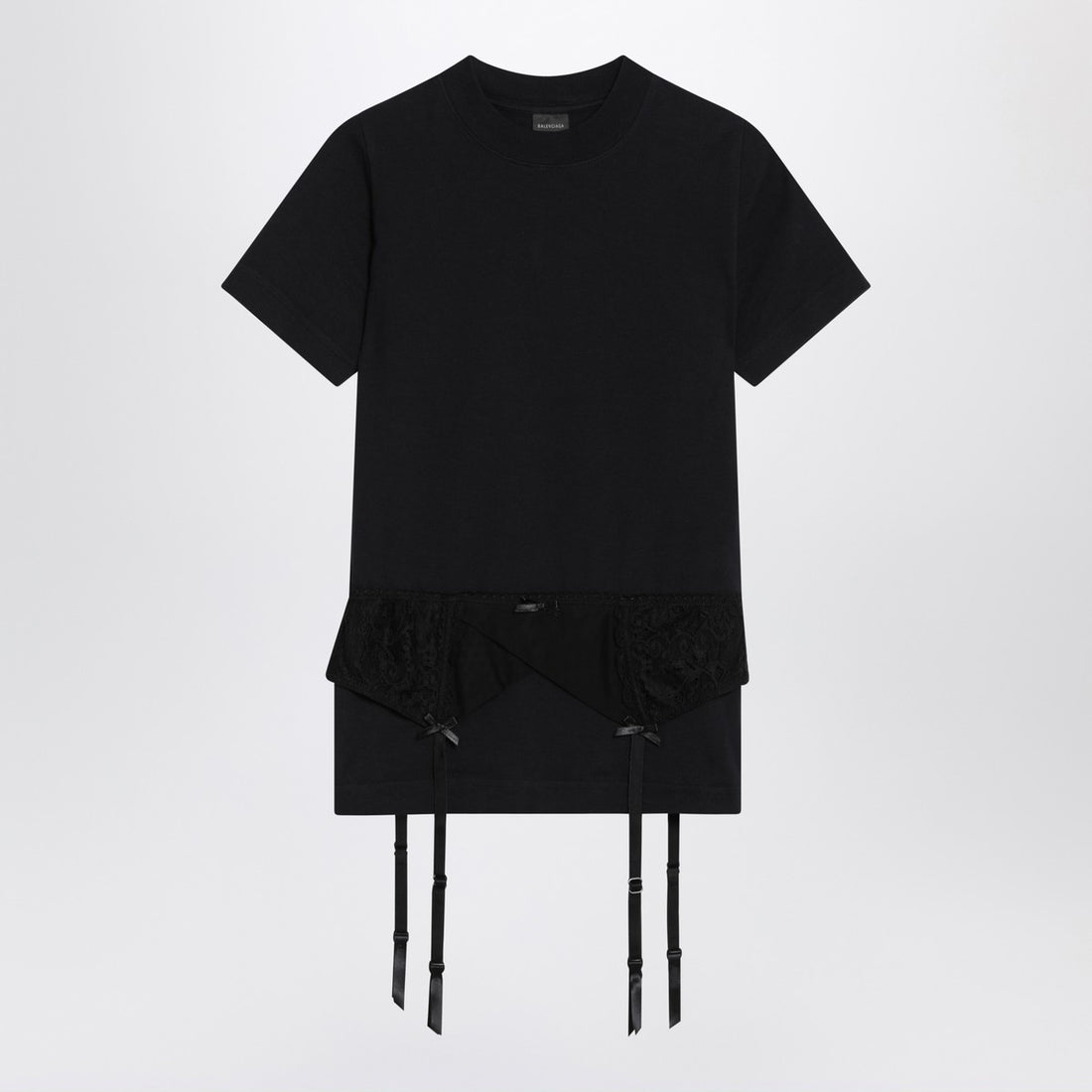 Balenciaga Black Stretch Jersey Lingerie-Detail Fitted T-Shirt Black