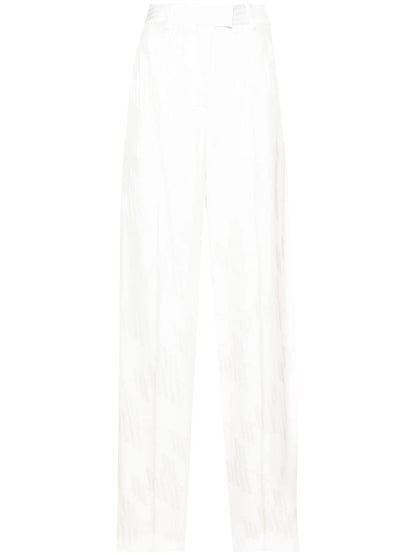The Attico Satin Jacquard Logo Straight-Leg Trousers White