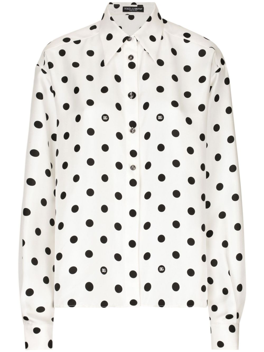 Silk twill shirt with polka-dot print