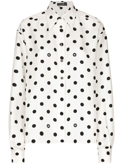 Silk twill shirt with polka-dot print