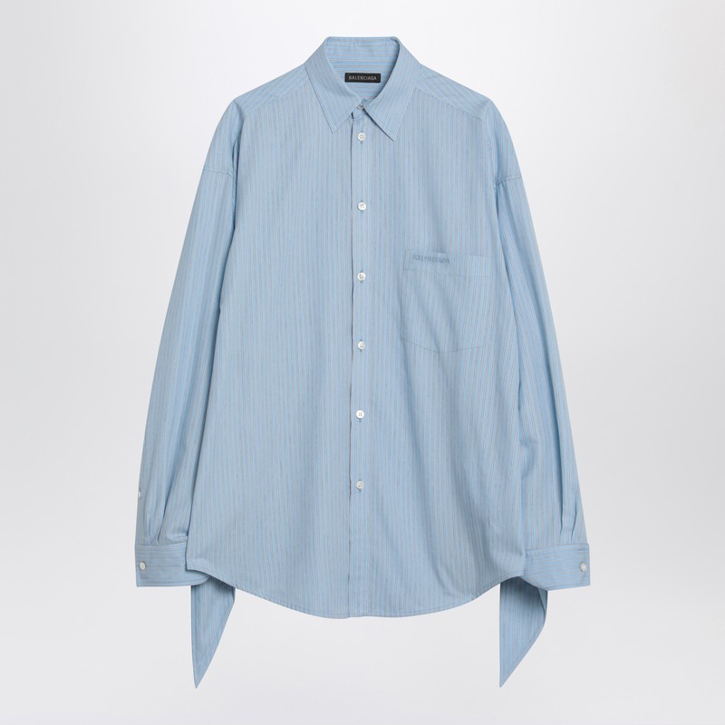 Balenciaga Light Blue Striped Shirt with Knotted Cuffs Blue