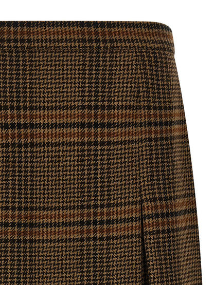 Saint Laurent Prince Of Wales Skirt Brown