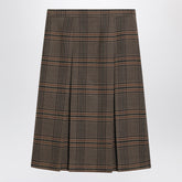 Saint Laurent Prince of Wales Wool Midi Skirt Brown