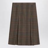 Saint Laurent Prince of Wales Wool Midi Skirt Brown