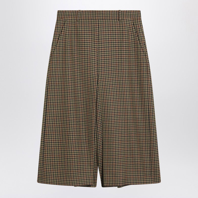 Saint Laurent Checked Wool Midi Culotte Skirt Beige