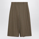 Saint Laurent Checked Wool Midi Culotte Skirt Beige