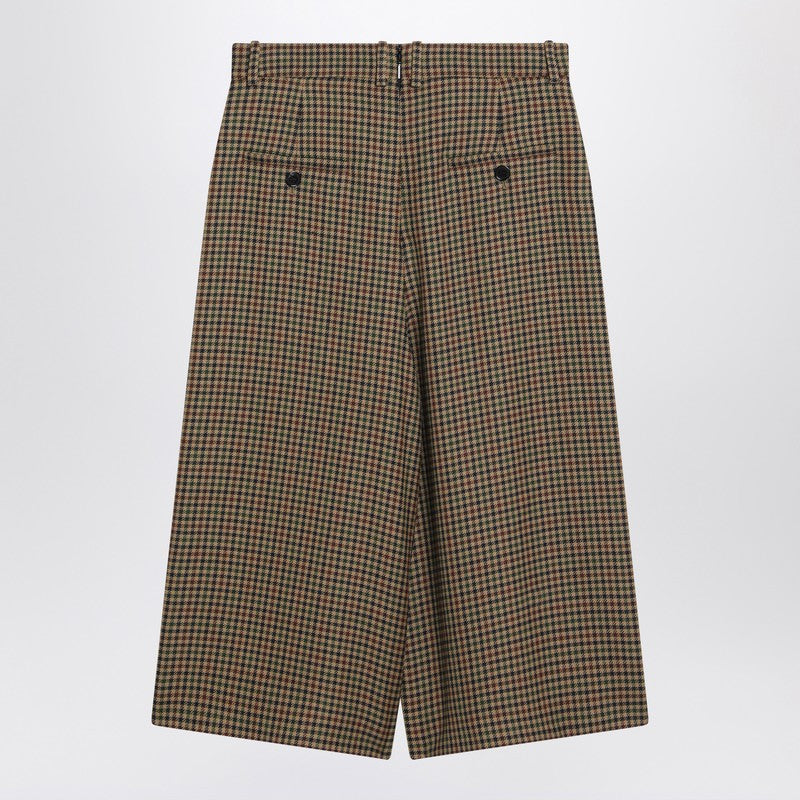 Saint Laurent Checked Wool Midi Culotte Skirt Beige