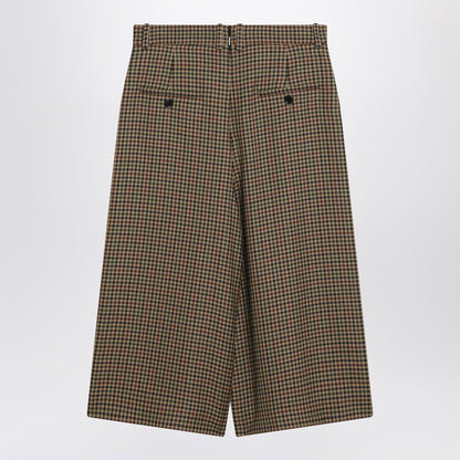 Saint Laurent Checked Wool Midi Culotte Skirt Beige