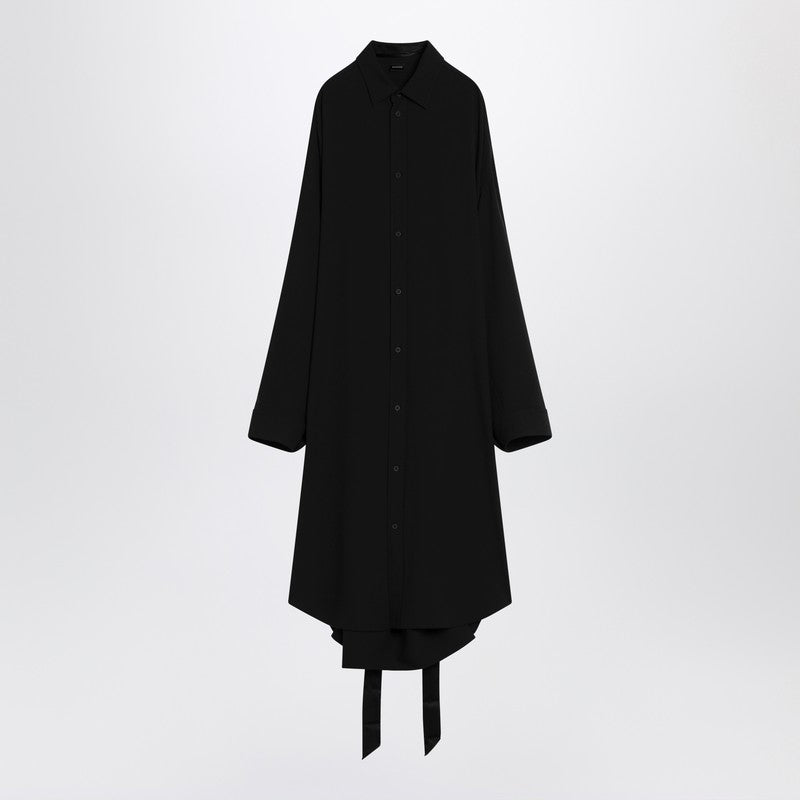 Balenciaga Black silk shirt dress with intertwined ribbons black