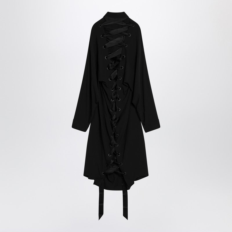 Balenciaga Black silk shirt dress with intertwined ribbons black