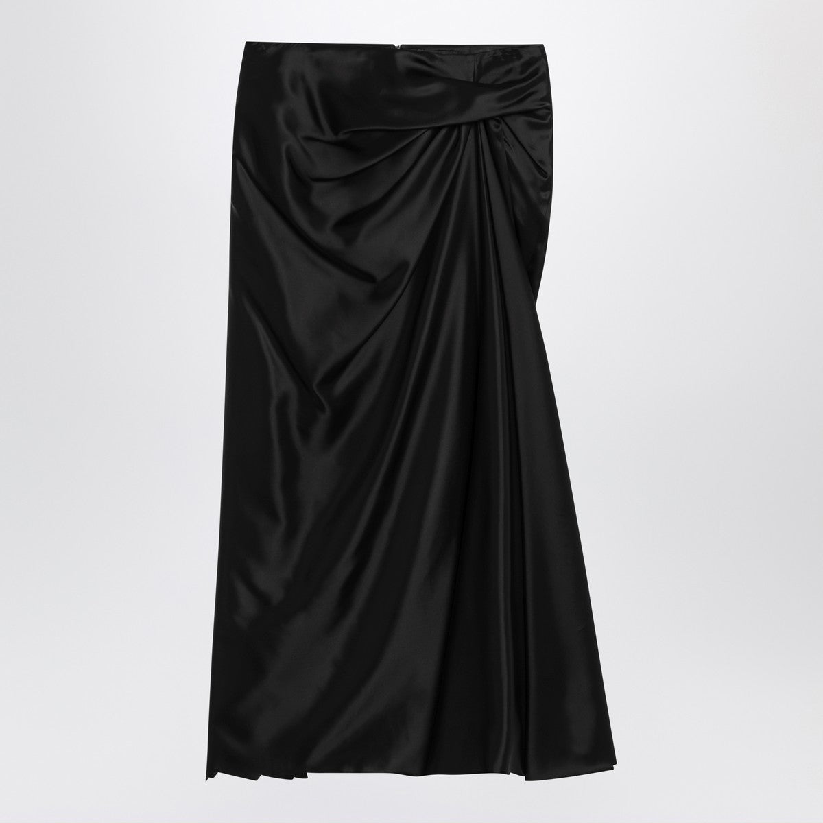 Balenciaga Draped Crinkled-Effect Cupro Twill Skirt Black